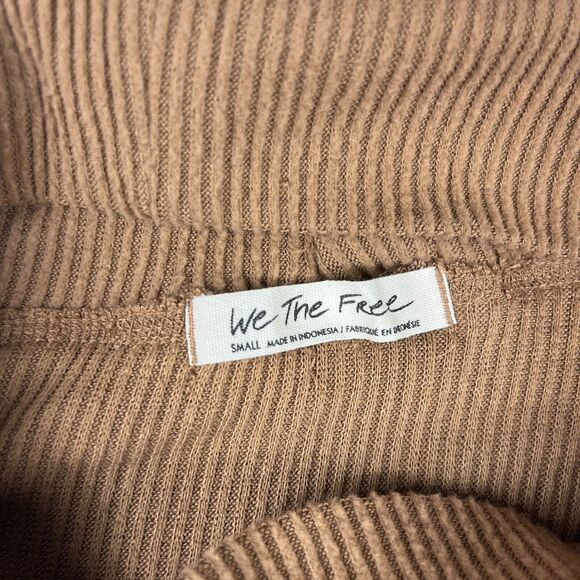We The Free People Oversized Ribbed Knit Top Brown Cowl Neck Baggy Shirt SMALL - Picture 5 of 10